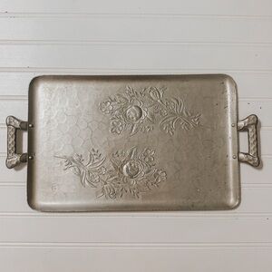Vintage Aluminum Serving Tray Floral Detail